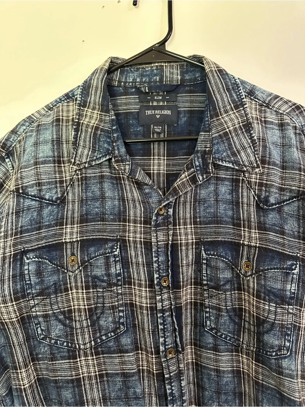 True Religion Blue Plaid Casual Button-Down Shirt